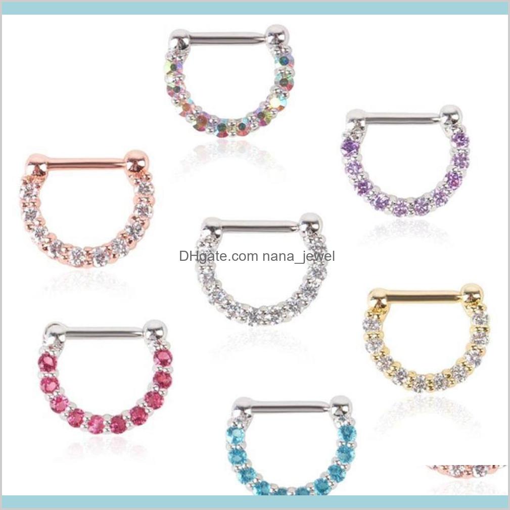 

30Pcs Rhinestone Crystal Nose Hoops Unisex Surgical Steel Cz Septum Clicker Nose Ring Piercing Body Jewelry 6Zhmt O5Ule, Silver