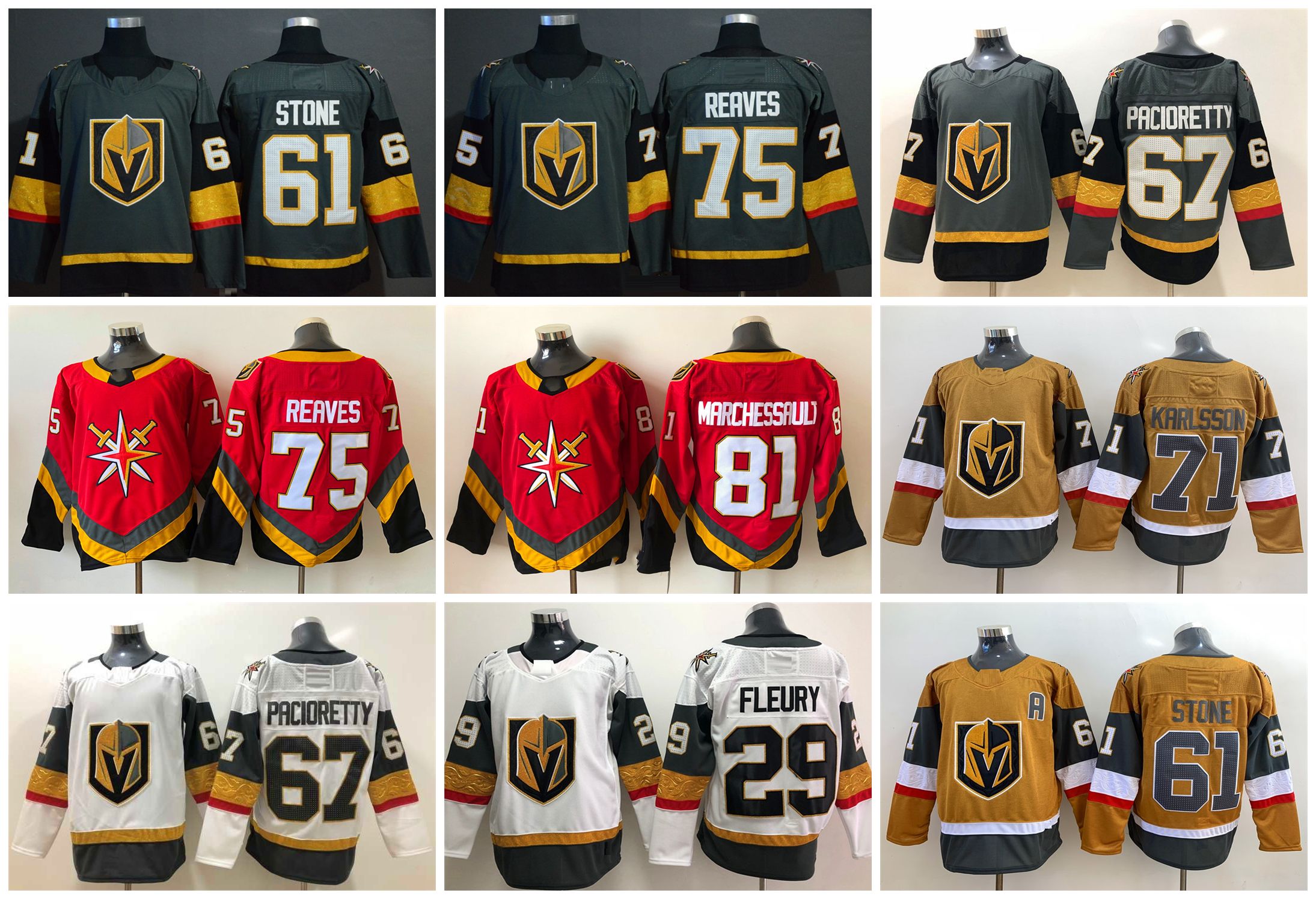 

2021 Vegas Golden Knights Hockey Jerseys Men Marc-Andre Fleury Jersey Mark Stone Ryan Reaves Zach Whitecloud William Karlsson Stitched, 61 mark stone (a)