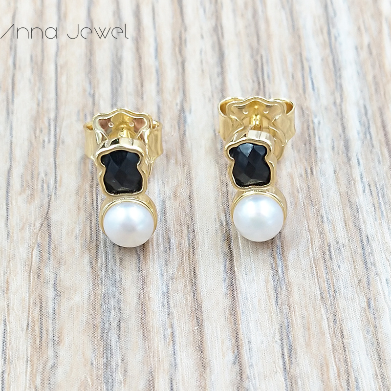 Bear jewelry 925 sterling silver boho anime Pearl Gold earrings for women dangle Charms studs sets wedding party birthday gift Ear-ring Luxury Ac-image-745822901