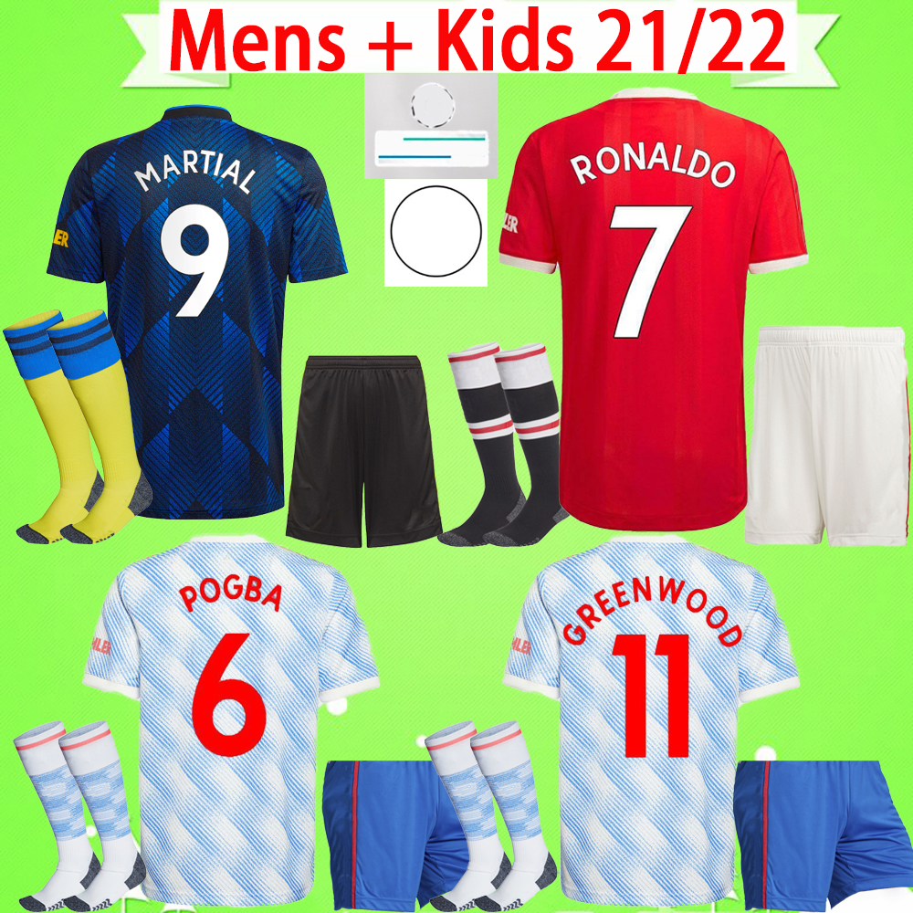

Adult + kids kit with socks 21  #7 RONALDO Manchester boys sets soccer jerseys B. FERNANDES SANCHO POGBA UTD VAN DE BEEK 2021 2022 man suits football shirts child united, 21/22 with socks