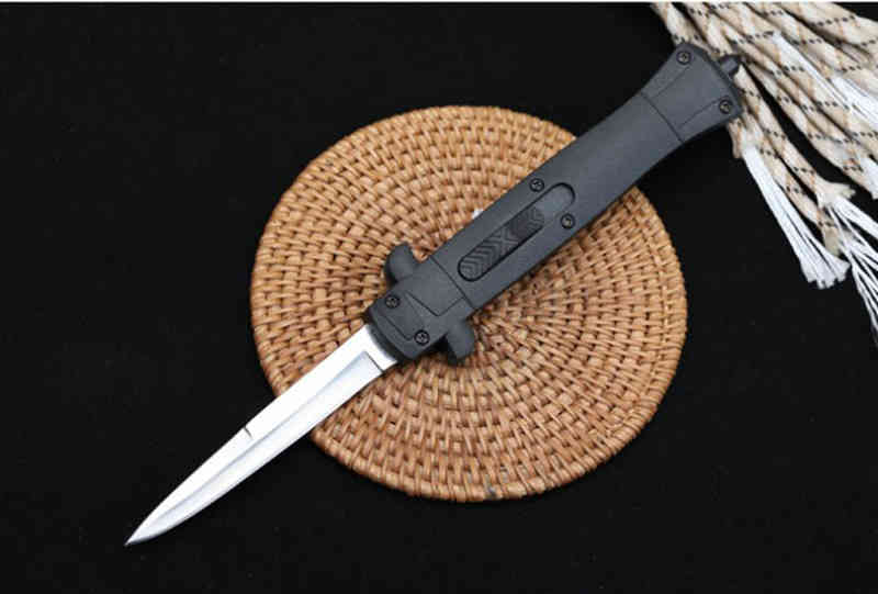 

9 Inch Italian mafia EDC Tactical knife 440c Satin Single Blade Hiking Pocket knives FRN reinforced ABS outdoor side jump automatic 3300 A07