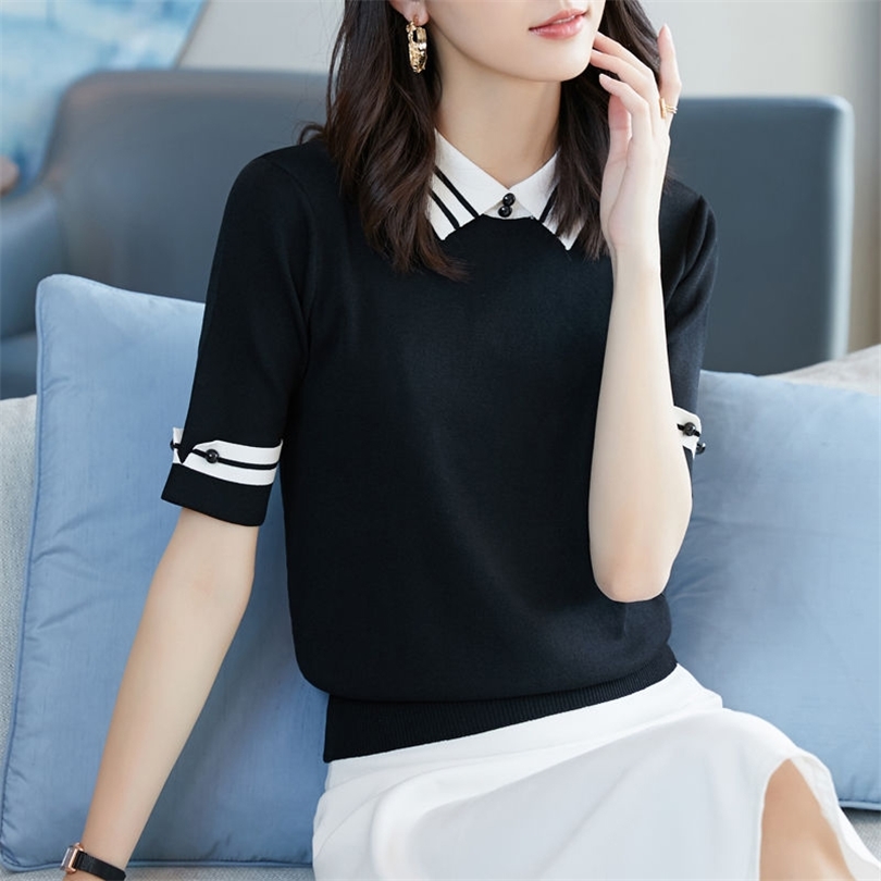 

women shirts summer spring korean clothes fashion o-neck pullover loose solid color casaul puff sleeve sweater ZZ0725 211018, White