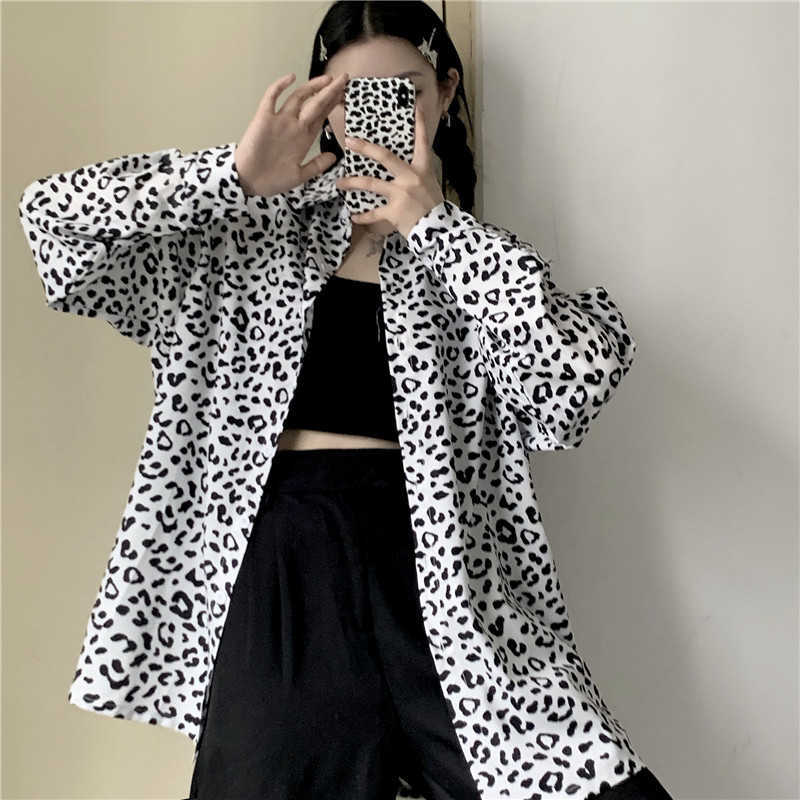 

Autumn fashion leopard print casual hip-hop Korea Ulzzang tops loose long sleeve fun Vintage punk jacket 210608