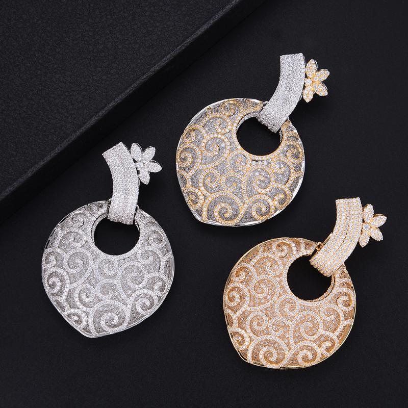 

Dangle & Chandelier 61mm Luxury Geometry Hollow Shape Flower Pierced Full Cubic Zirconia Earings Women Wedding Bridal Jewelry