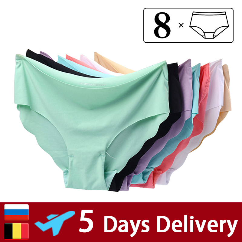 

8pcs/lot Women Panties Seamless Briefs Set Ice Silk Underwear Sexy Thong Ultra-Thin Lingerie Soft Underpants Pants #F