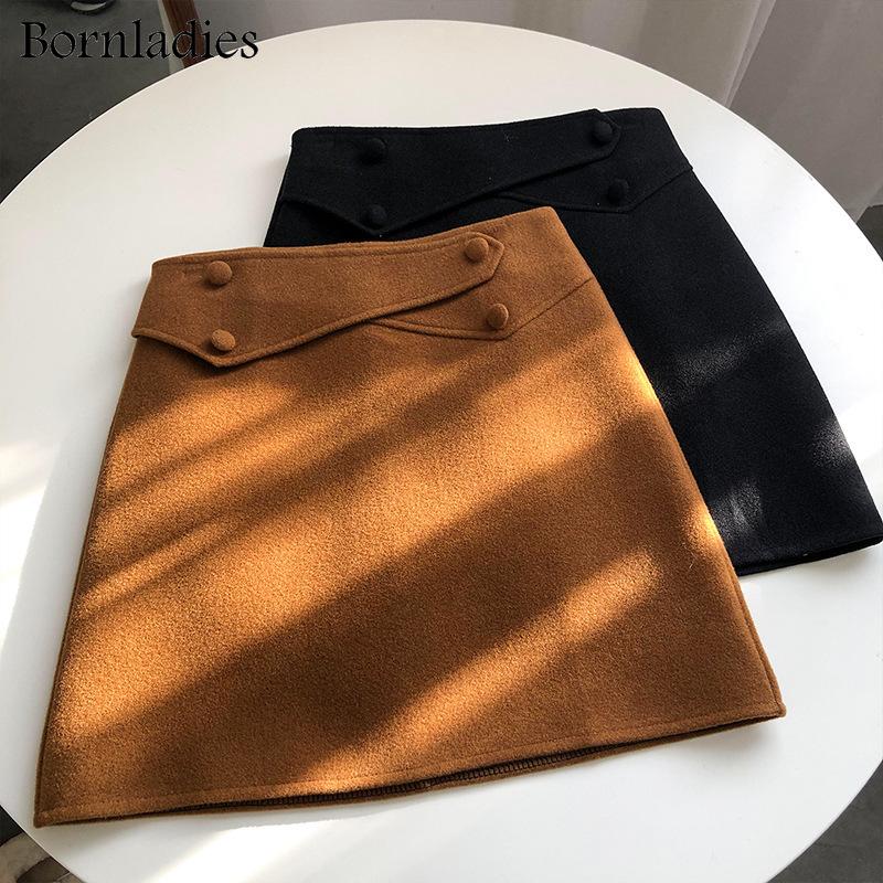 

Skirts Bornladies 2022 Autumn Winter High Waist Woolen Skirt Female Retro A-line Thick Warm Gothic Mini Korean Style Wool, Black