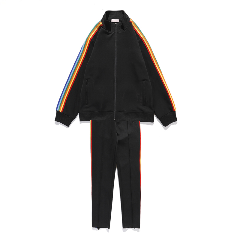 

Men's casual Tracksuits 2021 spring and autumn loose couple wear authentic Angel rainbow striped two-piece jacket + trousers. Size M-XXL, Champagne