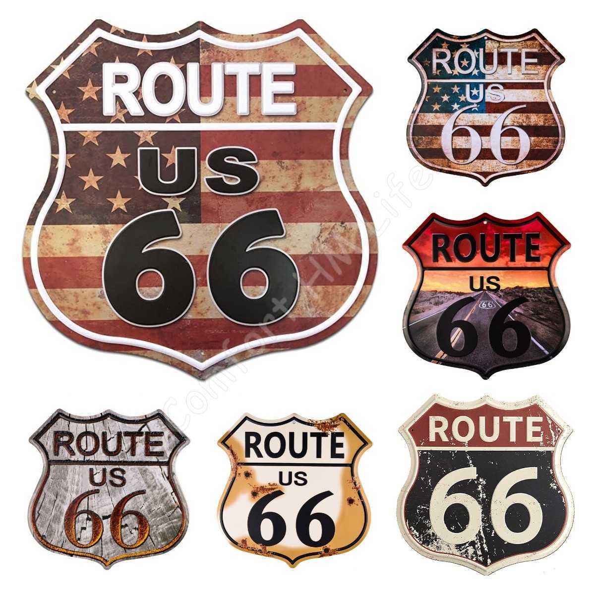 Route 66 Signs Vintage Road Signs High Way Metal Tin Sign for Art Wall Decor 12" X 12" Inches Retro Metal Signs Iron Painting-image-744887391