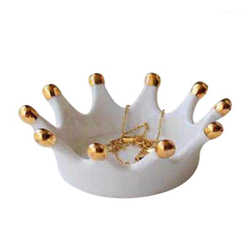 

Jewelry Pouches, Bags Nordic Creative Gold Crown Ceramic Small Dish Sauce Ring Necklace Snack Storage Tray Decorative Ornaments, Pink;blue