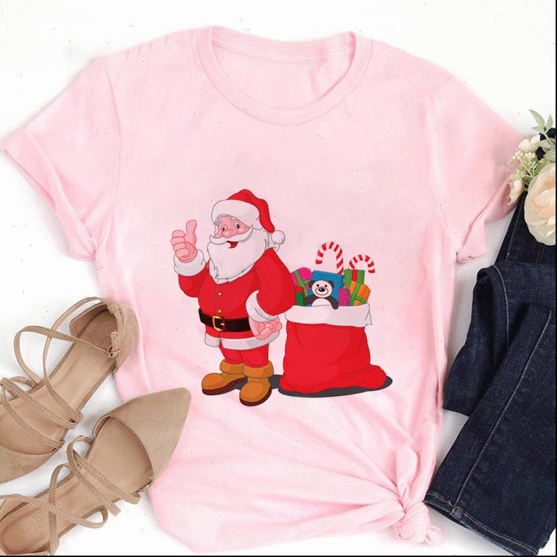 

zoganki womens t shirt merry christmas funny santa claus gift print pink women fashion cartoon short sleeve tshirts female casual, White