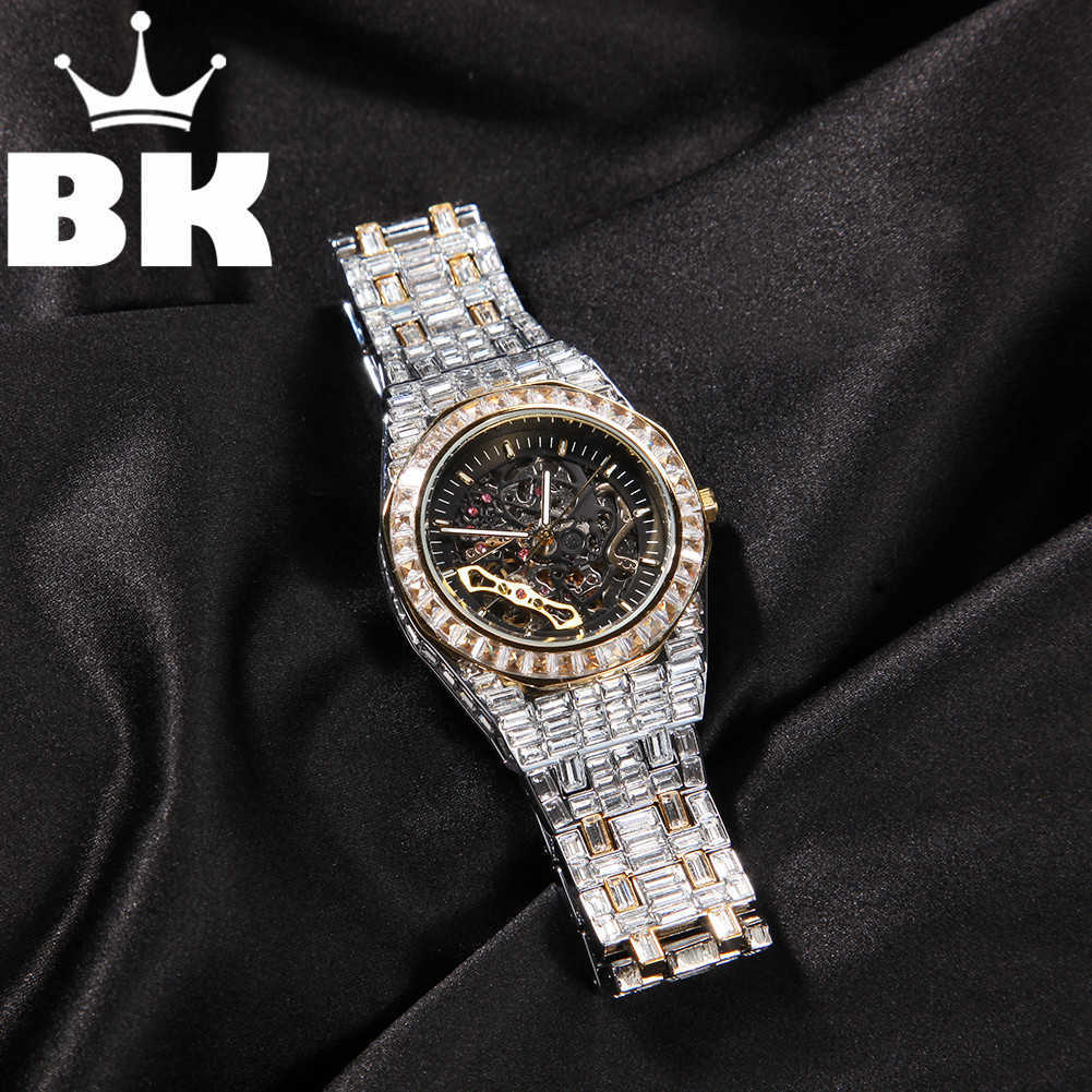 

Hip Hop Full Iced Out Mechanical Watch StainlSteel Mechanical Luxury Rhinestones Quartz Square Wristwatches BusinWatch X0707
