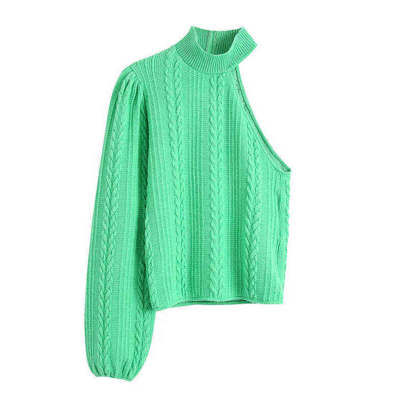 

Evfer Fashion Lady Single Long Sleevle Green Autumn Sweaters Womens 2021 Za Casual Half High Collar Knitted Spring Pullover Y1110