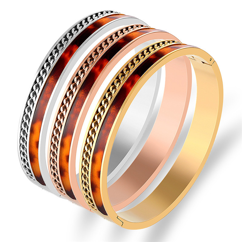 

men bangle European and American fashion stainless steel bracelet jewelry inlaid chain resin titanium bracelets women bangles wholesale, Black