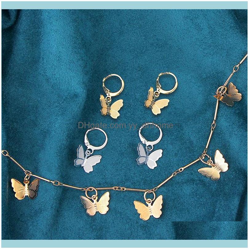 

Earrings Jewelryearrings & Necklace Flatfoosie Fashion Small Animal Butterfly Choker Sets Gold Sier Color Jewelry For Women Girls Drop Deliv, As pic