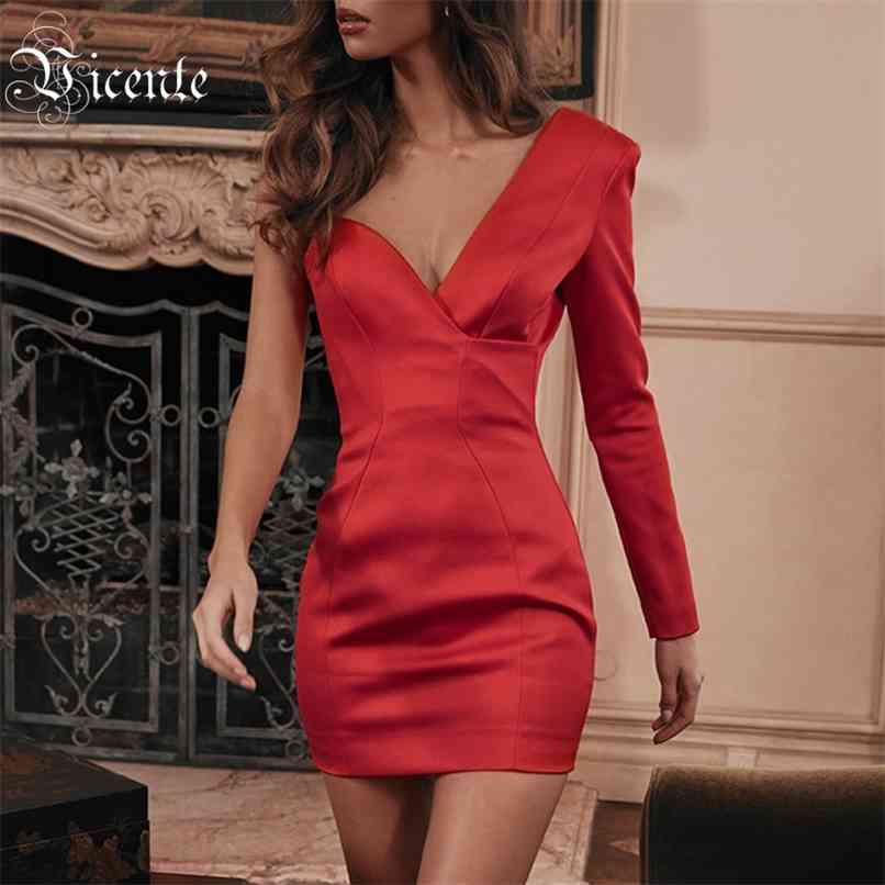 

Free Evening Party Red Dress Sexy One Shoulder Long Sleeves Bodycon Vestidos Celebrity Christmas 210520