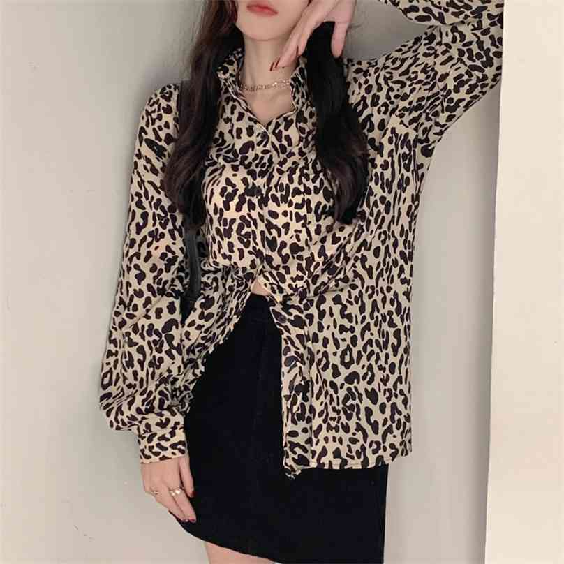 

All Match Leopard Elegance Animal Printed Shirts Gentle Chic Streetwear Stylish Ruffles Sweet Blouses 210525, Photo color