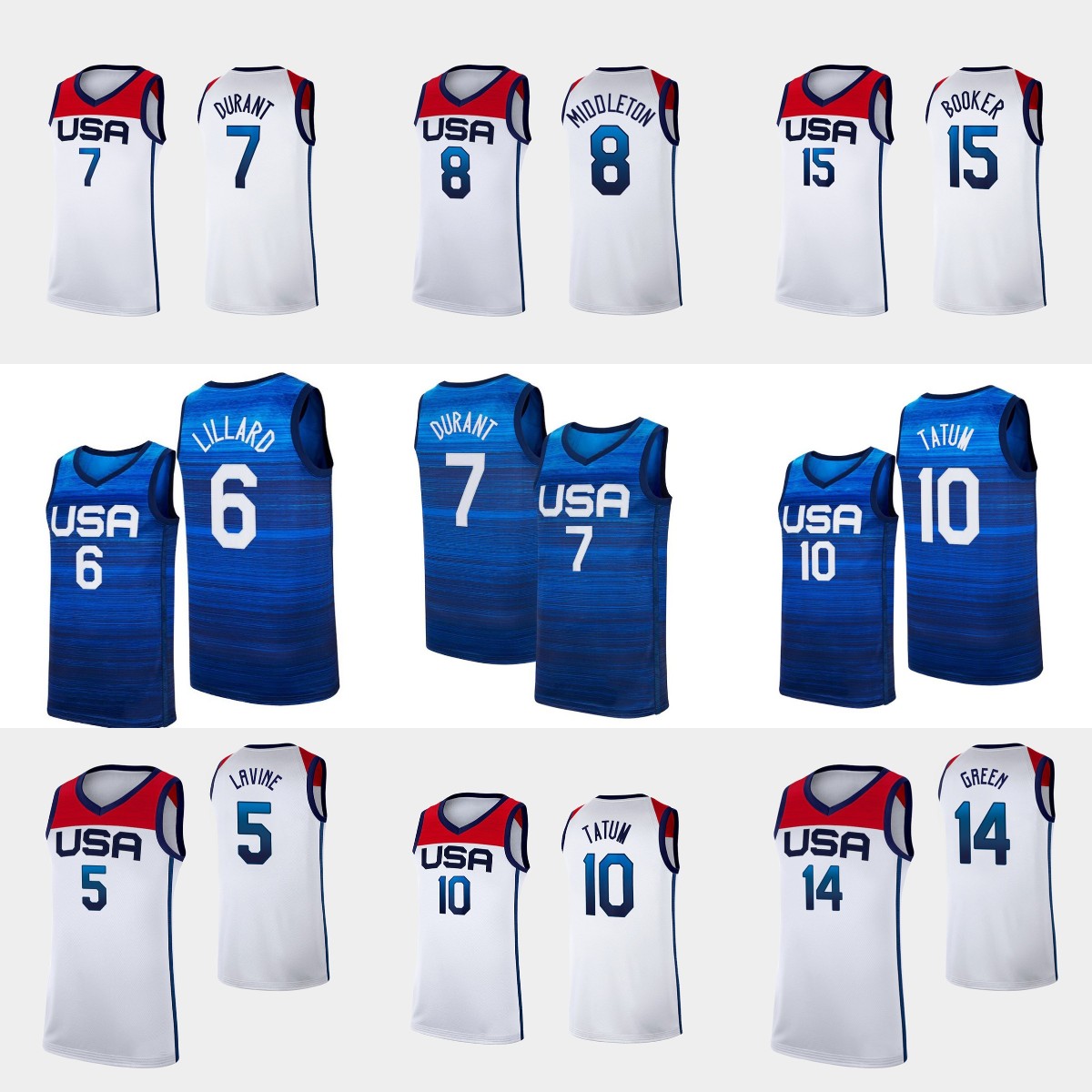 

Mens Tank Tops Team America Basketball Jersey Tokyo Summer Olympics Embroidery Vests Lillard Durant Vest Tatum Booker Jerseys Dark Blue White Breathable Shirt USA, Pay extra price