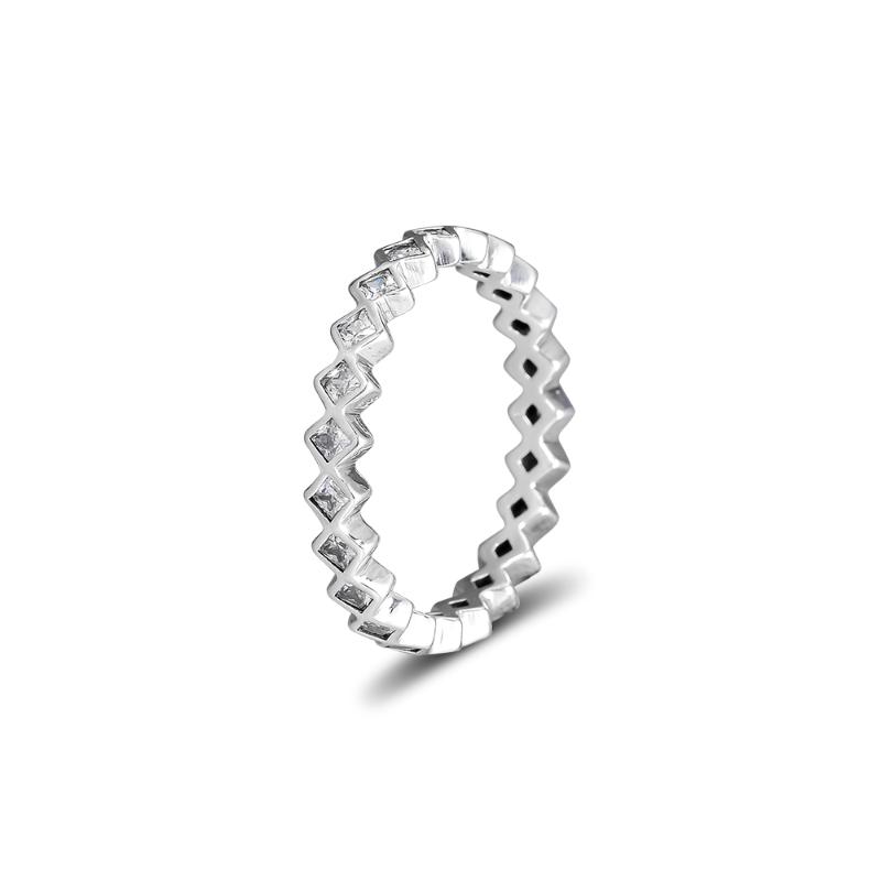 

Cluster Rings 100% 925 Sterling-Silver-Jewelry Square Eternity With Clear Cubic Zirconia, Golden;silver