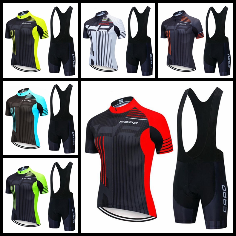 

CAPO team Cycling Short Sleeves jersey bib shorts sets Men Breathable mtb bike 19D Gel Pad Mountain Bicycle clothing H052901, 6#
