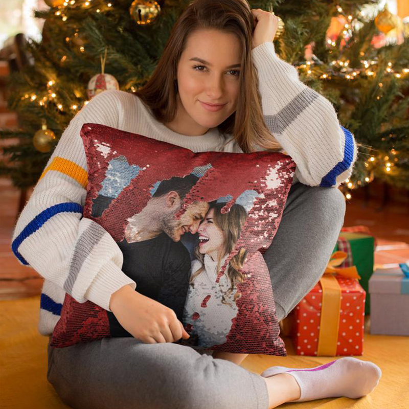 

50pcs/lot 16X16 Inch Sublimation Flip Sequins Pillow Case Decorative Printable Heat Press Cushion Cover, Red