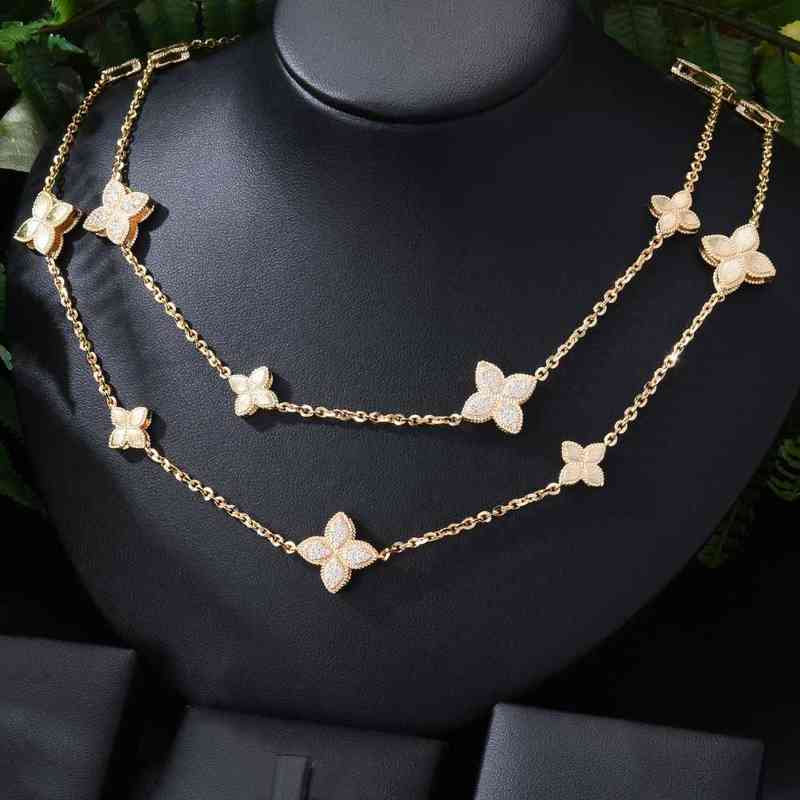 

Blachette Lucky Four-leaf Clover Necklace Long Sweater Chain Cz Zircon Fashion Women's Party Daily Jewelry Girl Exquisite Gift