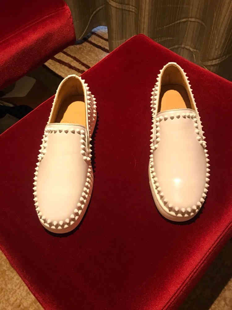 

Dress Shoes Luxury designer shoes Loafers men Leather White shoe man Flats Wedding party red bottom for big size 47 48 BOTL, Black