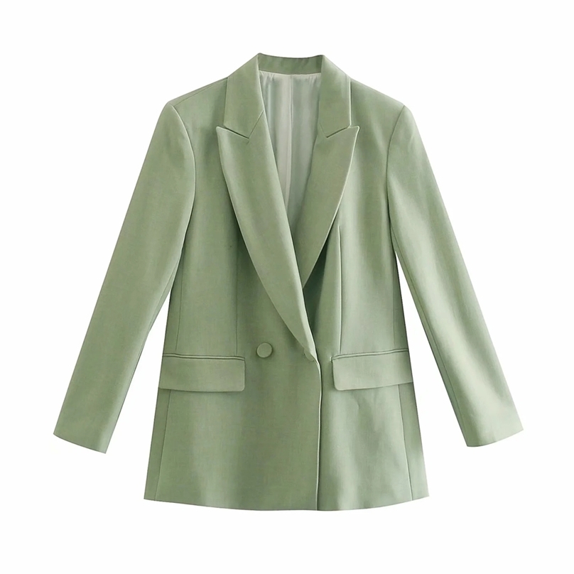 

Women Fashion Double Breasted slim Blazer Women's spring Coat Vintage Long Sleeve Pockets Female Outerwear Chic Tops 210520, Army green