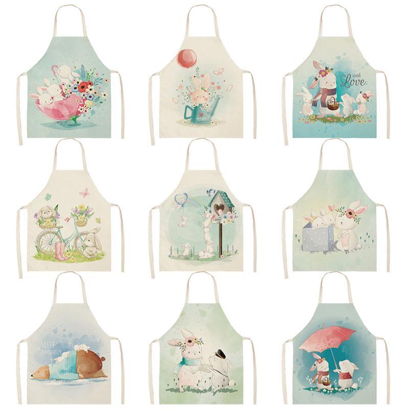 

Cartoon Printed Kitchen Aprons For Women Kids Sleeveless Cotton Linen Cooking Cleaning Tools WQ113