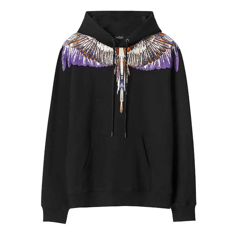 

Spring Autumn Sweatshirt Men's Oversize Loose Fashion Trends Men Clothing Wings Pullover Streetwear Marcelos Hooded Burlons Coat, Black