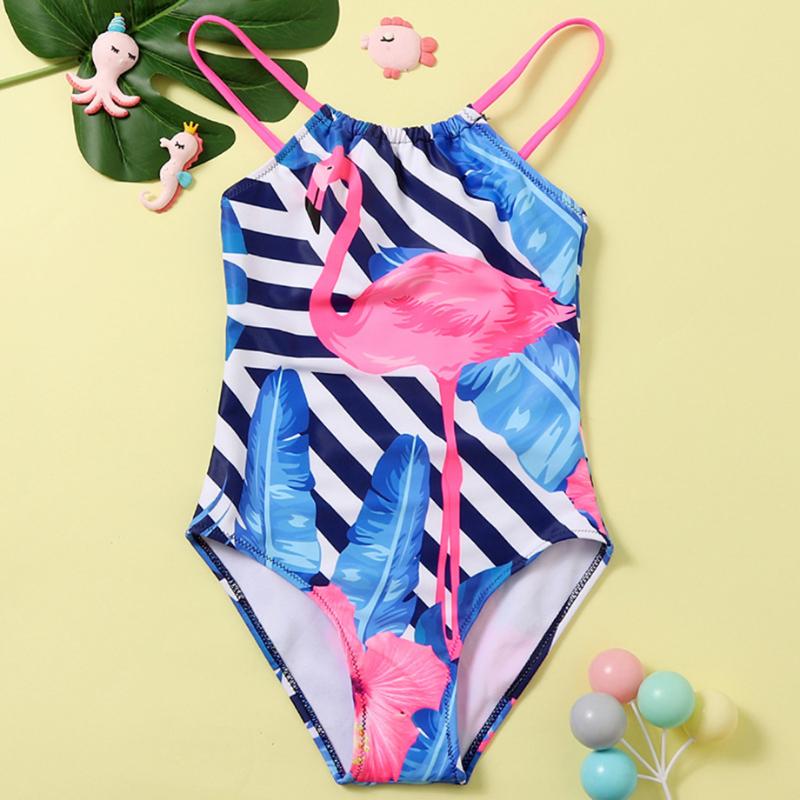 

Flamingo One Piece Swimsuit For Girl Striped Toddler Girls Bathing Suit Monokini 2-8 Years Children's Swimwear Beachwear 2021 One-Piece Suit