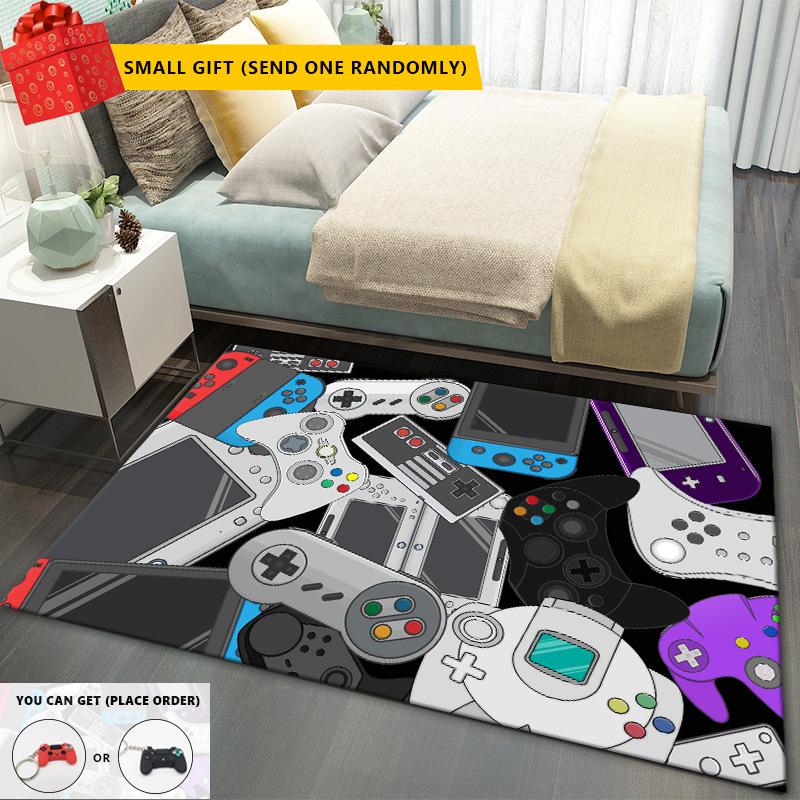 

80x160cm Cartoon Carpets Gamepad Pattern Carpet for Living Room Bedroom Kid Playing Mat Non-Slip Washable Area Rugs (Sent Gift
