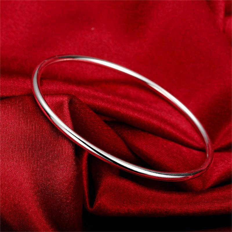 

Bangle 925 Sterling Solid Silver Bracelet Fashion Personality Simple Smooth Bangles For Women Wedding Engagement Jewelry