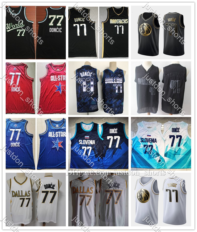 

Mens Dirk Nowitzki 41 Luka Doncic 77 Kristaps Porzingis 6 City Black Edition White Gold Hot Press Mesh Basketball Jerseys Stitched Shirts Sweatpants Pants, Like pics