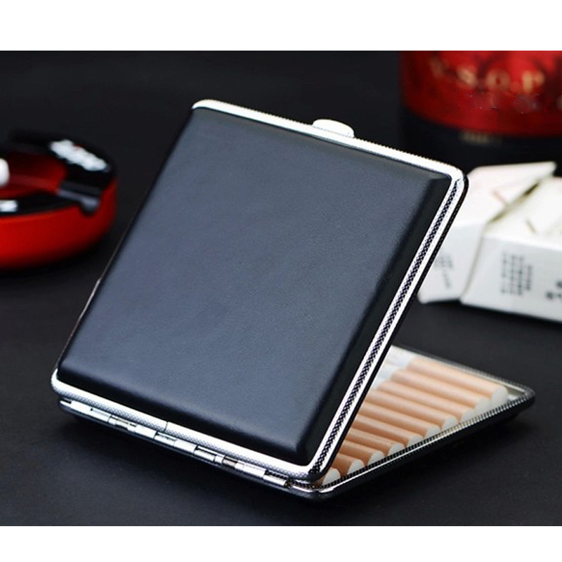 

1Pcs Double Sided Flip Open Cigarette Case Gift 20 Cigarette Case Storage Holder Aluminum Storage Box Metal Frame Faux Leather