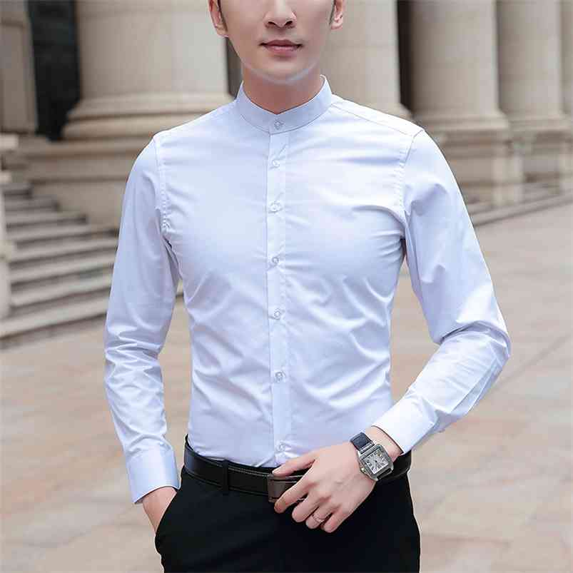 

BROWON Brand Men Shirts Business Long Sleeve Stand Collar Cotton Male Shirt Slim Fit Designs Men's Fahion 210708, White shirt