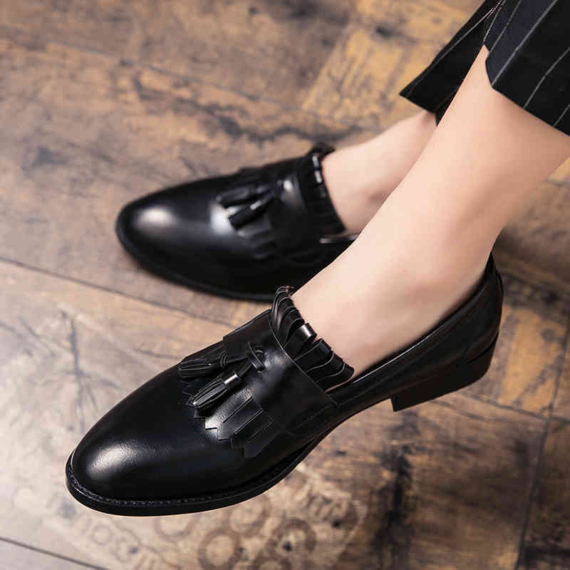 

dress shoes men loafers spring autumn fashion flats moccasins male footwear comfy slip-on club party casual lq0u, Black