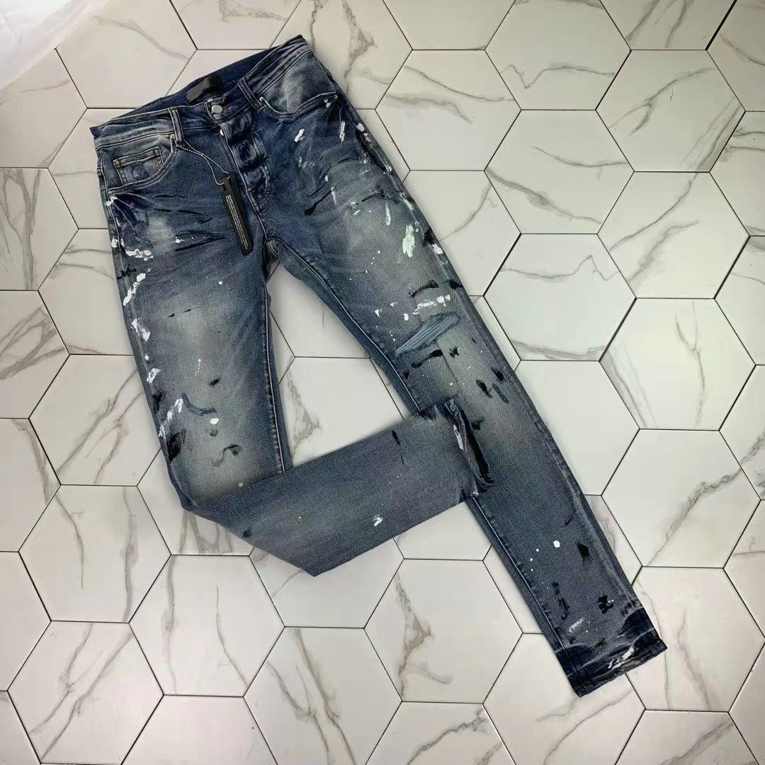

5-2 Men's Distressed Ripped Skinny Jeans Fashion Mens Jeans Slim Motorcycle Moto Biker Causal Mens Denim Pants Hip Hop Men Jeans, Blue