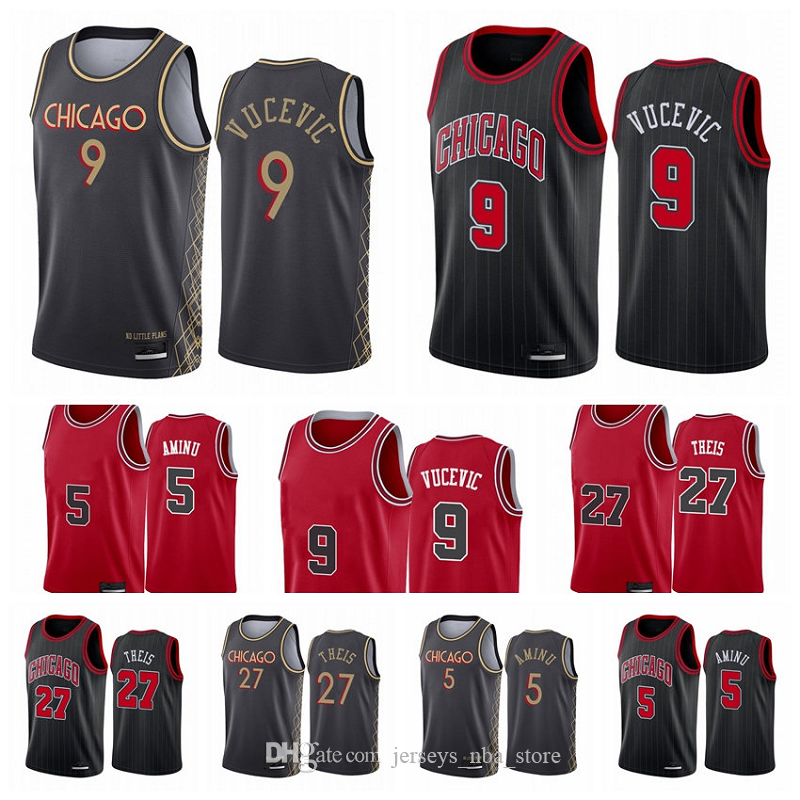 

Nikola Vucevic Al-Farouq Aminu Daniel Theis Chicago Bulls Men Black City 2021 Trade Edition Basketball Jersey, Black;red