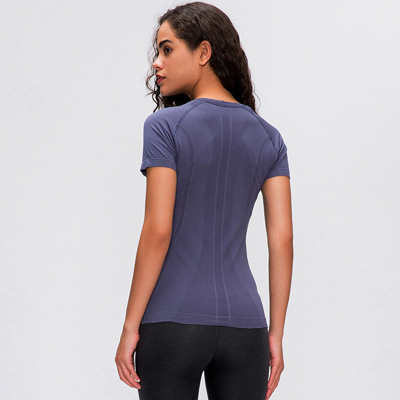 

2020 spring and summer new ladies short-sleeved round neck sports T-shirt running fitness shirt Slim breathable yoga short sleeve -028, Gray;blue