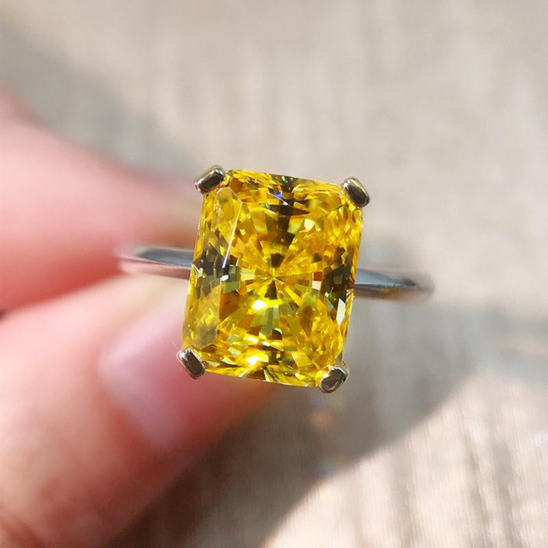 

Cluster Rings 925 Sterling Silver Simulation Yellow Diamond Ring 8x10mm Radiant Cut Very Shiny Stone Fashion Jewelry