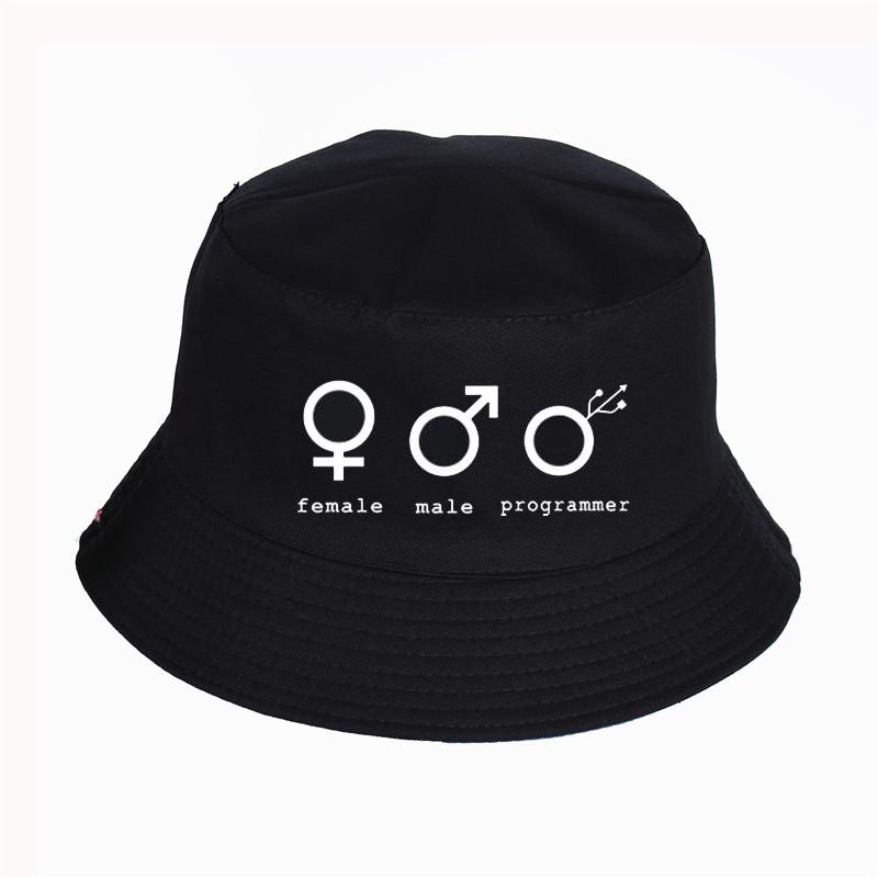 

Cloches 2021 Female Male Programmer Panama Bucket Hat Summer Sun Cap Funny Computer Man Fisherman's Design, White