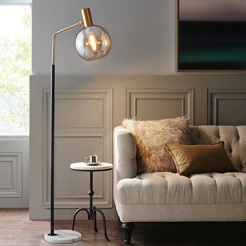 

Simple Modern LED Standing Light Living Room Bedroom Study Glass Lamp Black Gold White Metal Marble Floor Lights Lamps