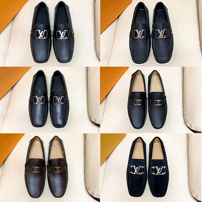 

designer mens dress shoe leather Metal snap Peas wedding Fashion Flats driving shoes High quality Original box t3vf#, Black