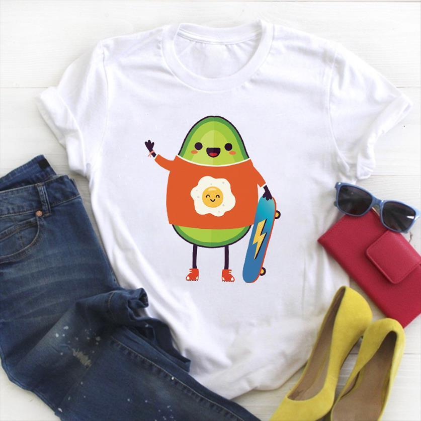 

avocado happy cute fashion womens print summer tee clothes graphic, White