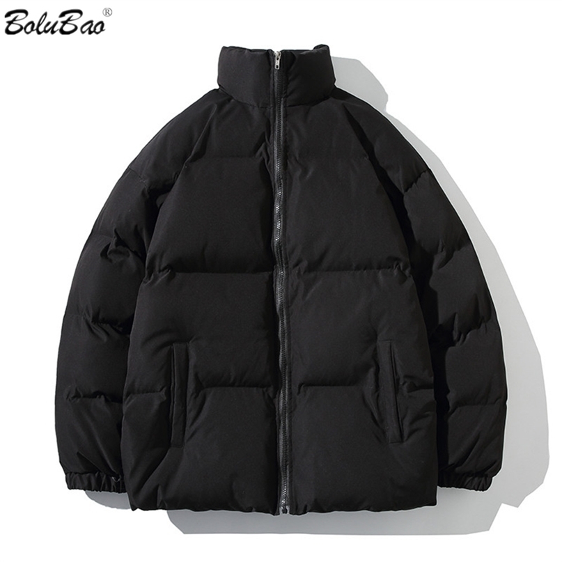 

BOLUBAO Fashion Men's Winter Hong Kong Style Parkas Casual Stand Collar Thick Padded Jacket Solid Color Loose Daily Parkas Men 211204, Black