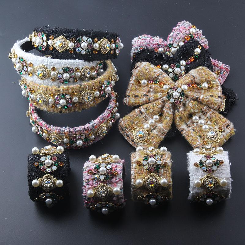

Hair Clips & Barrettes Fashion Color Fabric Pearl Inlaid Rhinestone Band Clip Bracelet Set Ladies Street Highlight Accessories 946, Golden;silver