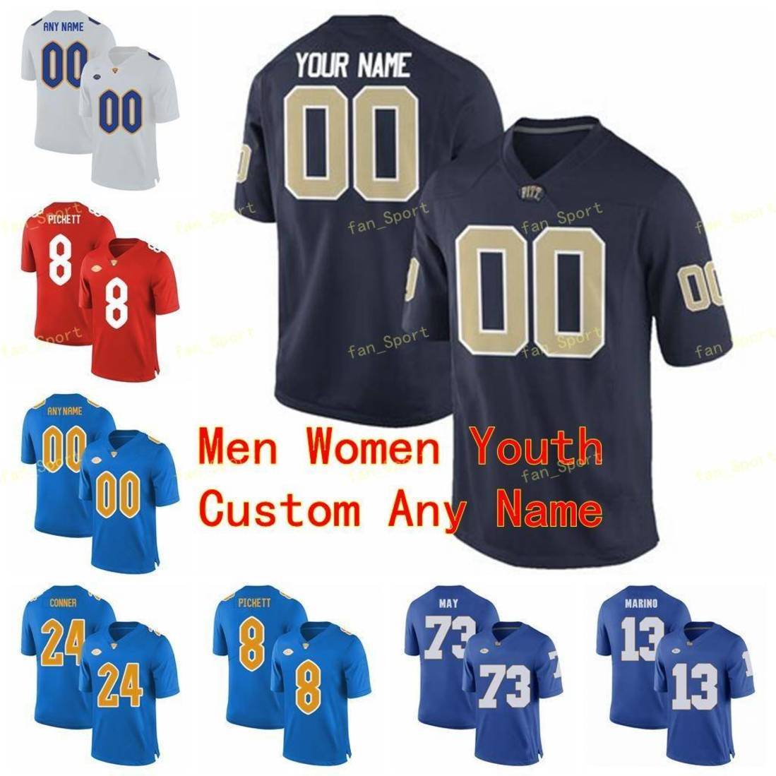 

NCAA College Jerseys Pittsburgh Panthers Pitt 3 Damar Hamlin 30 Qadree Ollison 33 Tony Dorsett 8 Kenny Pickett Custom Football Stitched, As