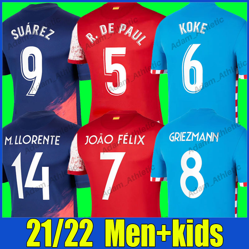 

Atletico GRIEZMANN Soccer Jerseys 2021/22 player version KOKE M.LLORENTE JOAO FELIX football shirts Los Colchoneros CORREA J.M.GIMENEZ SUAREZ R.DE PAUL jersey men kids, 21-22 home