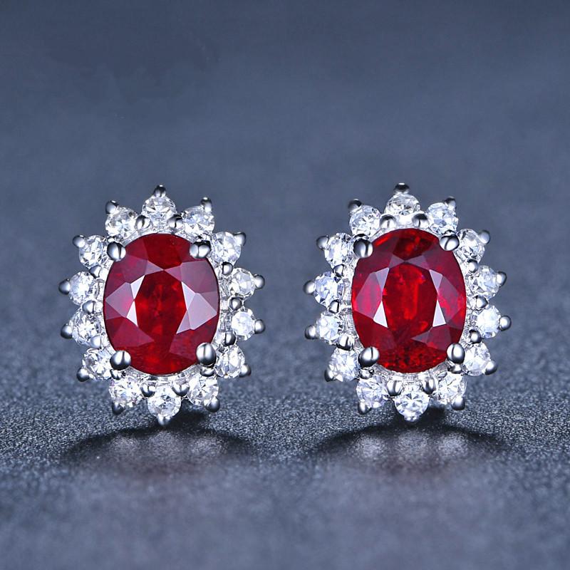 

Dangle & Chandelier Natural Ruby Ethnic Flower Stud Earrings For Women 925 Silver Oval Simple Anniversary Gifts Jewelry Aros De Plata Ley Mu