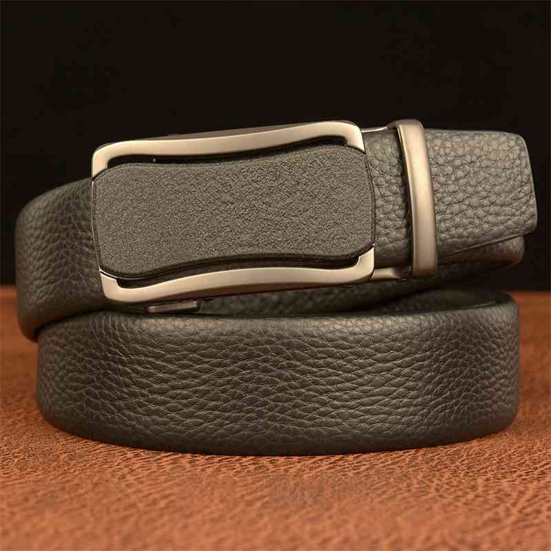

New matte automatic buckle men's top layer cowhide business leisure final elderly dad personalized trouser belt, Black